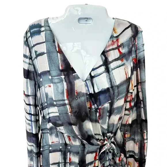 Parker Miles Silk Mini Wrap Short Dress Blue Watercolor Print Women’s S NWT - Picture 3 of 8